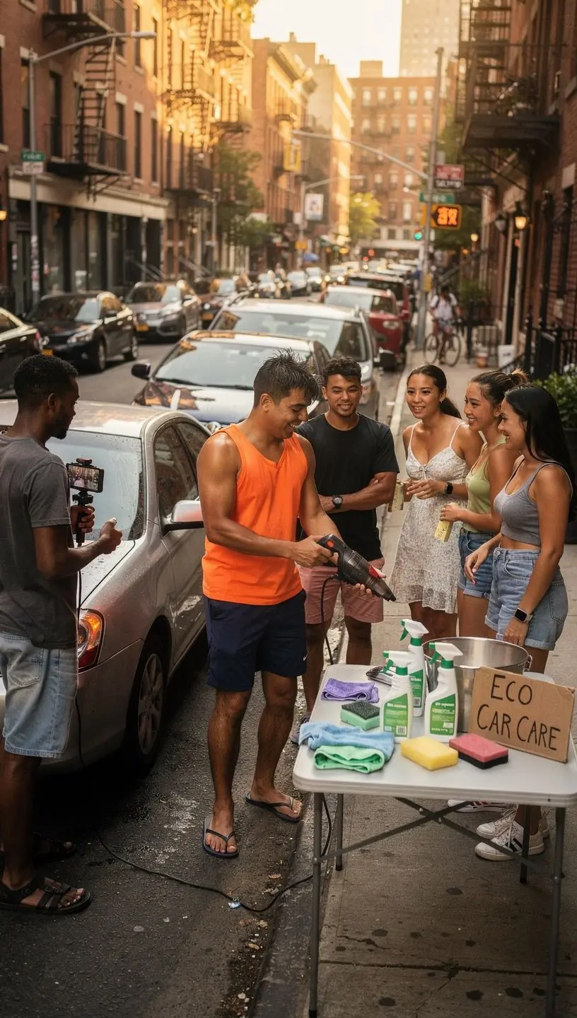 Illustration of a maintenance schedule planner tailored for apartment residents managing car care in New York City.